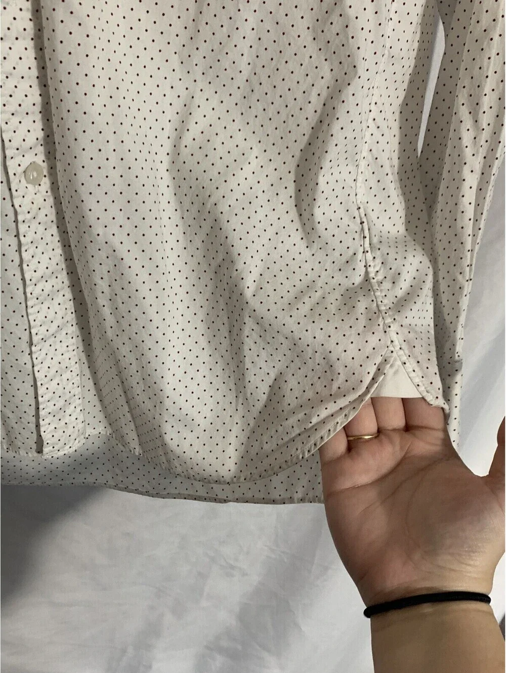 Men's J. Crew Ludlow 120's 2-Ply White With Polka Dots Shirt-Medium